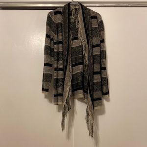 Gray, black, and white cardigan